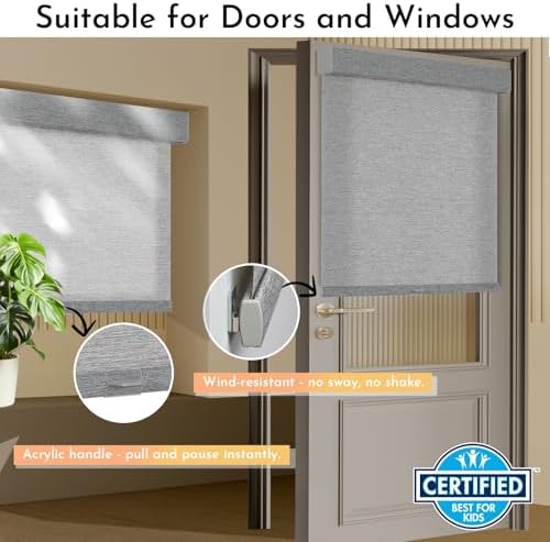 Persilux Light Filtering Roller Shades for Window Blinds,Cordless,Linen Fabric,Thermal Insulated Fabric UV Protection Shades for Home,Office,Bedroom,Door,Light Filtering-Grey,33 1/2" W X 64" H - Image 3