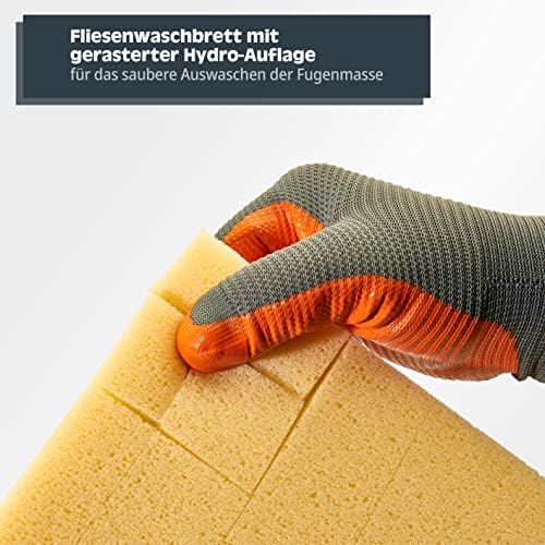 HELPMATE - Tile washing set 7 pcs. with 18-liter plastic bucket, double roller attachment, tile washing board, grouting board, smoothing trowel & sponge – for thorough cleaning during tiling work - Image 6