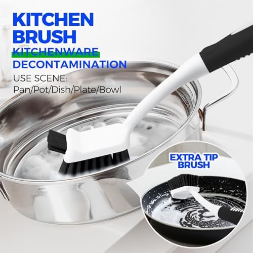 Holikme Cleaning Brush Set for Household Use, Scrub Brush, Kitchen Brush, Tile Lines Brush for Bathroom, Floor, Tub, Shower and Kitchen Surface (Charcoal) - Image 3