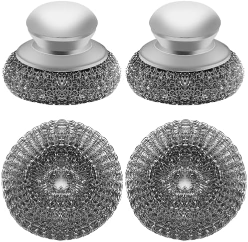 Stainless Steel Wool Scrubber with 2 Replacement Pads - Clean Metal Pans, Pots, Grills & More by HINGTAI