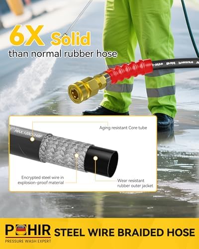 3/8'' Pressure Washer Hose 75ft with Swivel Quick Connect, 4500PSI - Image 3