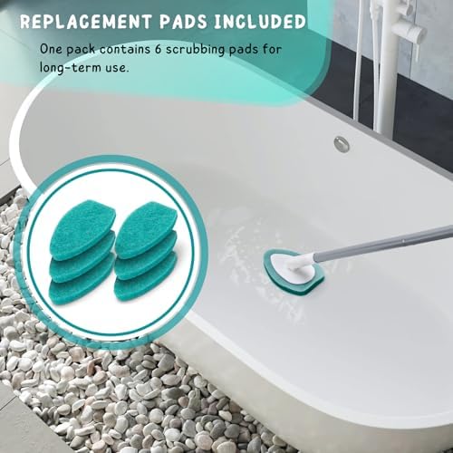 Shower Scrubber with Long Handle, 47'' Bathtub Scrub Brush with 6 Pads - Image 6