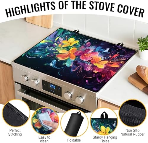 Stove Top Cover for Electric Stove,Glass Stove Top Cover, Heat Resistant Glass Cooktop Cover, Stovetop Protector, Kitchen Decor, Dish Drying Mats Cover for Ceramic Washer Top 28.5x20.5 inch - Image 6