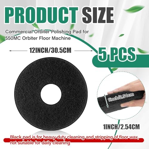 Teenyyou 5 Pcs 12" Cleaning Orbiter Pads Commercial Floor Buffer Pads Hardwood Floor Maintenance Scrubber Polisher Cleaning and Stripping for Orbiter Machine (Black) - Image 2