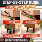 Furniture Lifter Tool with 4 Pcs Appliance Rollers, 660 Lbs, Green - Image 3