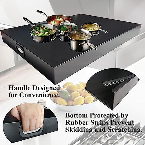 Stainless Steel Gas Stove Top Cover, Noodle Board Cooktop Cover, Kitchen Organizer for Gas and Electric Stove Range Expanding Kitchen Space, Large Size 36"x 23.6"x3", Black - Image 3