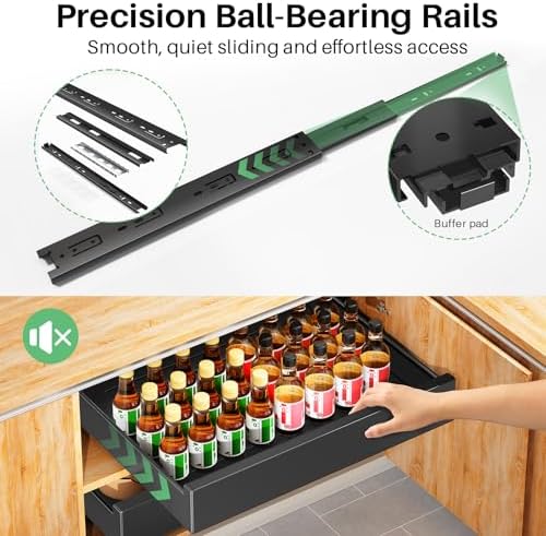 Pull Out Cabinet Organizer with Nano Adhesive, Heavy Duty Full-Extension Slide-Out Drawer for Kitchen Cabinet Organizers and Storage, No Drill Roll out Pantry Shelf, 22.4"W x 16.9"D x 3.1"H , Black - Image 4