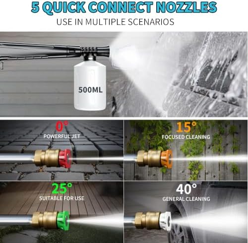 5000 Max Pressure Washer with Adj-8-Level Touch Screen, 34" Tall Power Washer, 35ft Power Cord w/GFCI, Inlet Hose&Filter&500mlFoam Cannon for Cars/Fences/Driveways/Home Cleaning，Green - Image 4