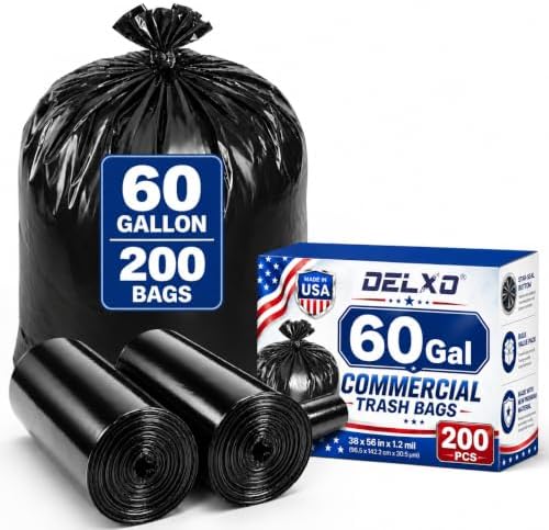 Delxo 55-60 Gallon Trash Bags, 200 Count, 38” x 56” Heavy Duty Garbage Bags by Delxo