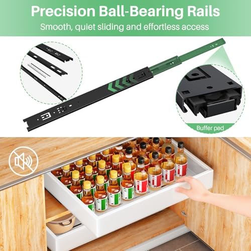 Pull Out Cabinet Organizer with Nano Adhesive, Heavy Duty Full-Extension Slide-Out Drawer for Kitchen Cabinet Organizers and Storage, No Drill Roll out Pantry Shelf, 15.8"W x 16.9"D x 3.1"H , White - Image 4