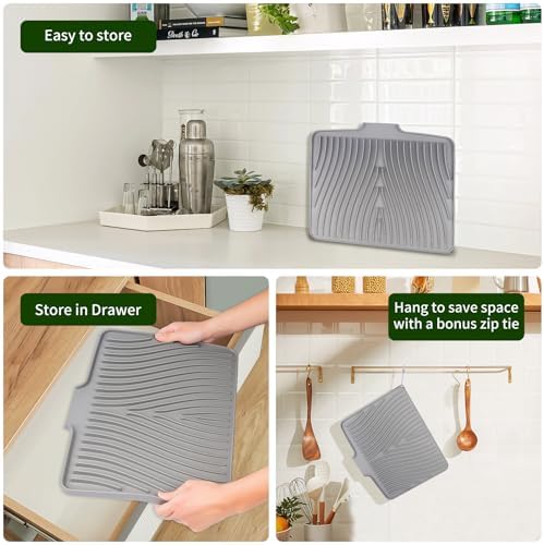 Silicone Dish Drying Mat for Kitchen Counter, 16" x 13" Grey-1pcs - Image 5