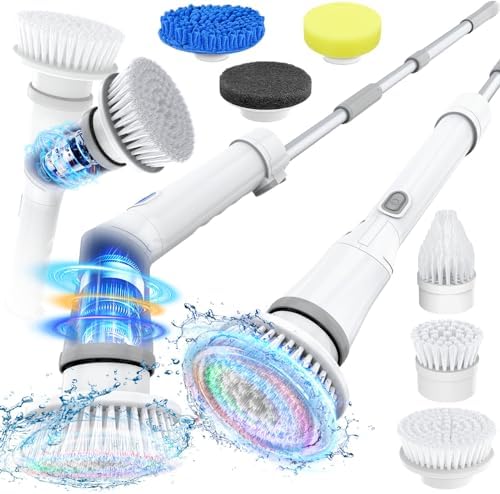 Electric Spin Scrubber, Cordless Shower Spin Scrubber with Dual Speed, 6 Replacement Brush Heads & Adjustable Extension Arm, 2H Bathroom Scrubber, Power Spin Scrubber for Bathroom Car Floor Grout Sink by Unknown