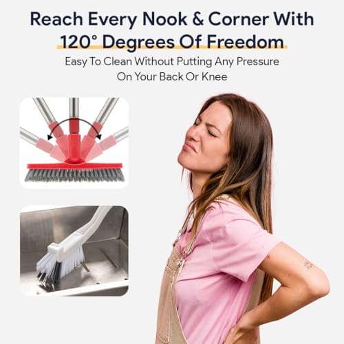 Foxtrot Living Grout Brush with Long Handle and Scrubber, Telescopic - Image 4