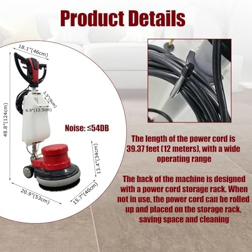 Floor Polisher Scrubber, Commercial 17" Heavy Duty Multi-functional Floor Buffer with 3.17gal Water Tank 110V - Image 3