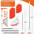 Bathtub Scrubber with Long Handle - Shower Scrub Brush with 8 Replacement Scouring Pads, Bathroom Cleaning Brush for Tub, Tile, Floor - Image 2