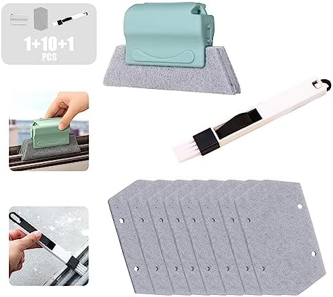 Window Groove Cleaning Tools Set,Small Multipurpose Track Brush with dustpan,Magic Gap Scouring Pad with 10 Replacement Sponge,Sliding Door Slot Cleaner Tools,Hand-held Family Sill Crevice Clean Scrub by Shaoduoli