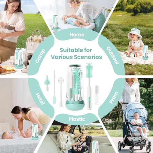 Electric Bottle Brush Cleaner,Rechargeable Baby Bottle Cleaning kit with Formula Mixer, Silicone Nipple&Straw Brush, Soap Dispenser, Drying Rack-IPX7 Waterproof,Long Battery Life for Home & Travel - Image 6
