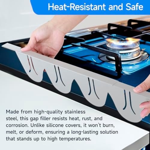 Stainless Steel Stove Gap Covers, Heat Resistant, Easy to Clean, Fits Stove & Countertop Gaps, Adjustable Length 13.8" to 27.5", Width 0.79"(Silver) - Image 6