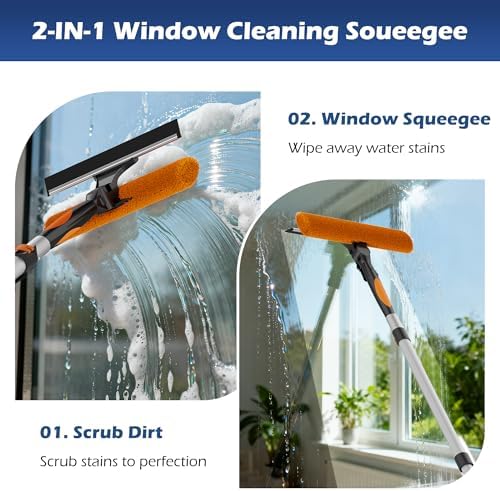 26FT High Reach Duster Kits with 5-20FT Extension Pole, Cobweb Duster with Telescoping Pole, Washable Ceiling Fan Cleaner & Window Squeegee for Glass Surfaces & High Roof - Image 3