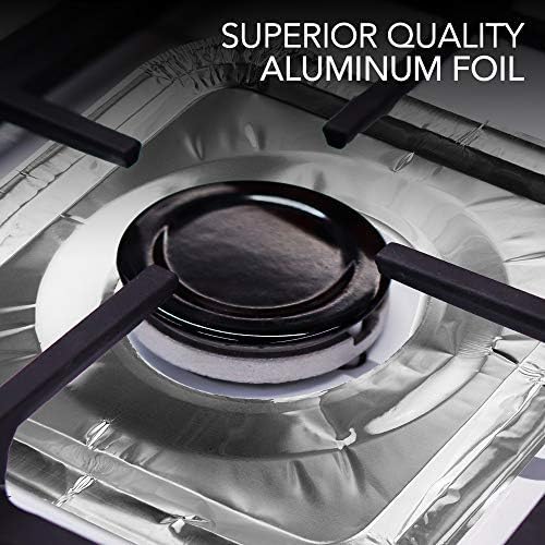 Disposable Gas Burner Liners (50 Pack) Aluminum Foil Square Gas Stove Burner Covers - 8.5 Inch Gas Range Protector, Stove Top Covers for Gas Burners, Foil Liners to Catch Oil, Grease, and Food Spills - Image 5