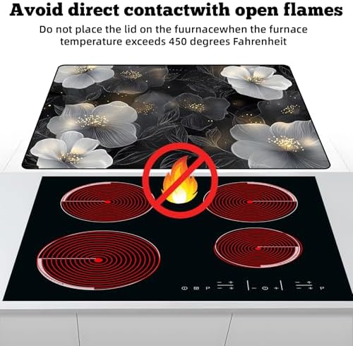 Multi-Design Stove Top Cover for Glass/Electric Stoves - 3-in-1 Heat-Resistant Protector Mat, Non-Slip Drying Rack 28"x20" (White Flowers, 28" L x 20" W) - Image 3