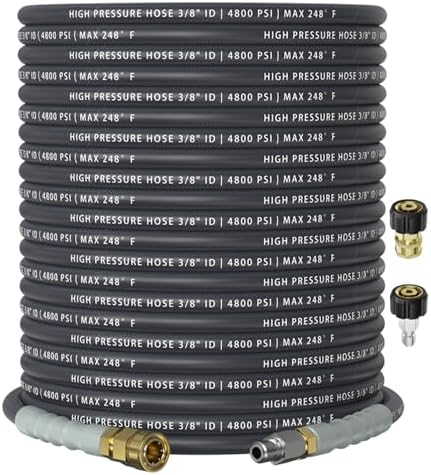 3/8" 4800PSI Pressure Washer Hose 100FT with 360° Swivel Quick Connect, Flexible & Kink Resistant Steel Wire Braided & Durable for Hot/Cold Water, High Power Washer Hose With M22 14mm Adapter by Unknown