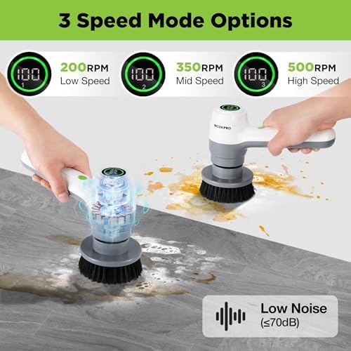 WORKPRO 8V Cordless Spin Scrubber, 6 Replaceable Brush Heads & 3 Speeds - Image 5