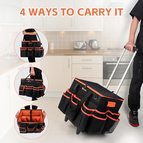 WILAXI PRO Large Rolling Cleaning Caddy with Wheels and Detachable Trolley, Extra Large Water-Resistant Cleaning Cart for Housekeepers, Cleaning Supplies Organizer with Multi-Pockets Tools Storage - Image 2