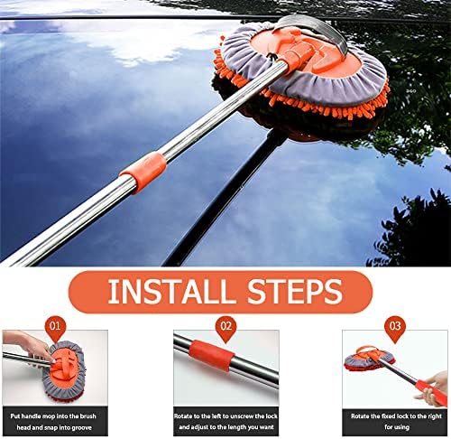 WillingHeart 47.5" Car Wash Brush Mop Cleaning Tool with Long Handle Kit for Washing Detailing Cars Truck, SUV, RV, Trailer, Boat 2 in 1 Chenille Microfiber Sponge Duster Not Hurt Paint Scratch Free - Image 6