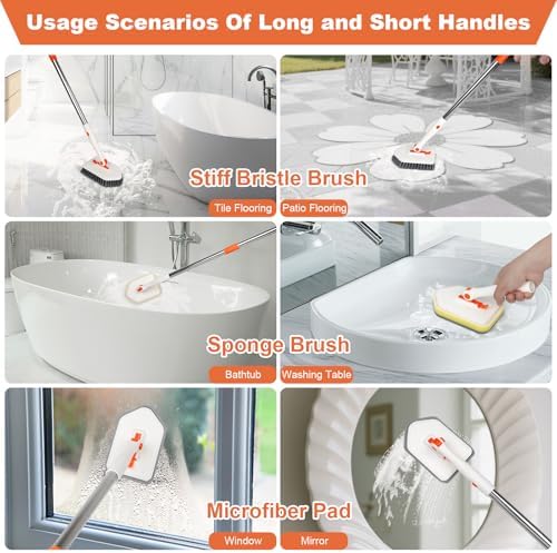 Long Handled Scrub Brush for Shower，3-in-1 Cleaning Brushes with 3 Different Function Cleaning Heads Brush for Shower Cleaning Bathroom Kitchen Walls Tub Tile - Image 7