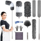 Microfiber Feather Duster with Extension Pole 30 to 100 inches, Reusable,Bendable, Washable Dusters for Cleaning Ceiling Fan, High Ceiling, Blinds, Furniture & Cars, 12PCS by AULTONG