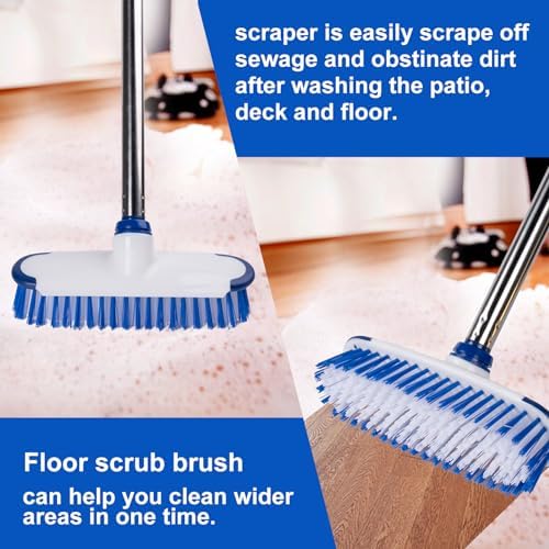 Floor Scrub Brush with Long Handle, 2 in 1 Deck Scrub Brush, Stiff Bristle Scrub Broom & Cleaning Brush for Tile Floor,Deck,Patio,Marble,Garage,Wall, Kitchen,Bathroom - Image 5