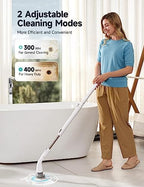 HiCOZY Electric Spin Scrubber HS1, Cordless Shower Scrubber for Cleaning with 4 Replaceable Brush Heads Adjustable Extension Handle, IPX7 Waterproof Cleaning Brush for Bathroom Floor White - Image 3