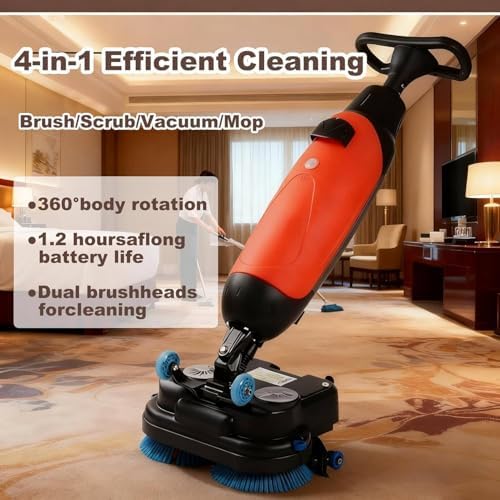 Commercial Floor Scrubber Machine, 36V/ 10.5 AH Cordless Floor Scrubber, Floor Buffer Machine, 17” Cleaning Width Commercial Floor Scrubber Machine Dual Rotary Brushes, 360° Rotating Head White - Image 4