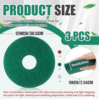 Teenyyou 3 Pcs 12" Cleaning Orbiter Pads Commercial Floor Buffer Pads Hardwood Floor Maintenance Scrubber Polisher Cleaning and Stripping for Orbiter Machine (Green,Red,White) - Image 2