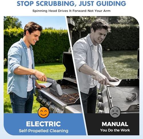 Electric Grill Brush, Cordless BBQ Cleaner, 3-Speed & Angle Adjustable, 3-in-1 Kit with Gloves, Reinforced Bristles, 150Mins Runtime, Removable & Dishwasher Safe for Outdoor BBQ Grates (Light Gray) - Image 3