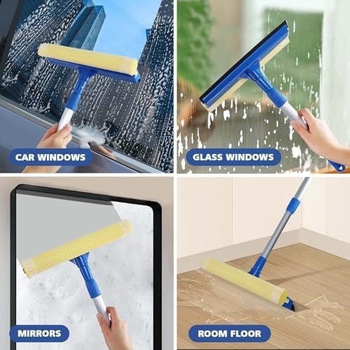 Professional Window Squeegee,2 in 1 Squeegee Window Cleaner with Long Stainless Steel Handle,Sponge Car Window Squeegee for Gas Station, Glass,Shower,Outdoor High Window Cleaning (Expansion Payment) - Image 6