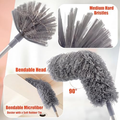 30 Feet High Reach Duster Kit with 2-24 ft Extension Pole for Fans, Gray - Image 4