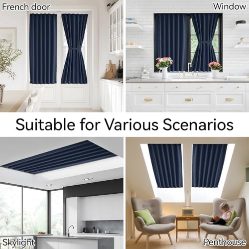 Vatge Privacy French Door Curtain - Thermal Insulated Self Adhesive Blackout Door Curtains with Tieback, 1 Panel, W54 x L40, Navy - Image 6