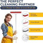 Shower Scrubber with Long Handle, Stiff Bristles Grout-Brush, Tub Scrub-Brush with Long-Handle, Shower-Cleaner Brush - Image 2