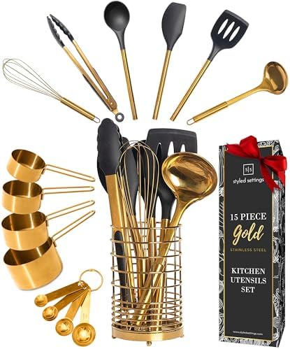 Styled Settings Black and Gold Kitchen Utensils Set, 15-Piece by STYLEDSETTINGS