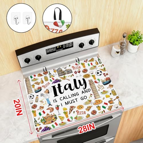 Italy Travel Stove Top Cover for Electric Stove 28"x20", Italy Stove top Cover, Italian Gifts Heat Resistant Glass Cooktop Cover, Flat RV Range Stovetop Protector, Dish Drying Mat for Kitchen - Image 2