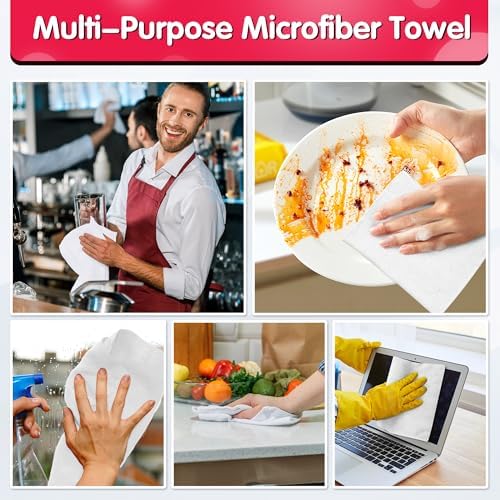 FIXSMITH White Microfiber Cleaning Cloth, Pack of 50, 16"X12" Cleaning Rags for Housekeeping and Kitchen, Reusable Shop Towels, Microfiber Towels for Cars, Lint Free, Scratch-Free, Highly Absorbent - Image 6