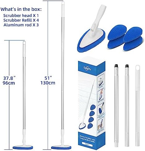 Qaestfy Shower Bathtub Tub Tile Scrubber Cleaning Brush with 51'' Handle, 5 Non-Scratch Scouring Pads, Adjustable Long Handled Scrub Brush for Cleaning Shower Bathroom Vessel Sinks Toilet Wall Floor - Image 6