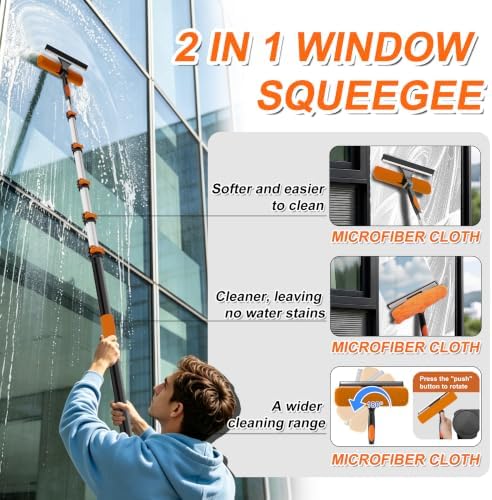 Buyplus 30FT Reach Solar Panel Cleaning Brush Kit with 5-24FT Telescoping Pole, Water Fed Window Cleaner Tool with 20" Brush, Soap Dispenser, Cobweb Duster, Squeegee for Roof, RV, Gutter, Deck,Orange - Image 4