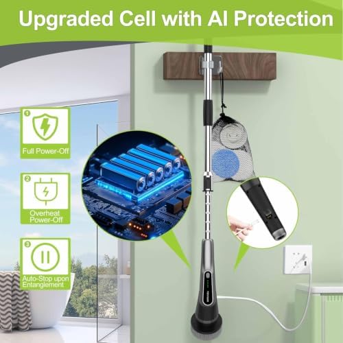 Dreazu Pro Electric Spin Scrubber, 10-in-1 Cleaning Brush with Retractable Handle, 44 lbs High Torque Variable Speed Shower Scrubber for Bathroom, Kitchen, Tile Floors, Bathtub, Toilet & Car - Image 5