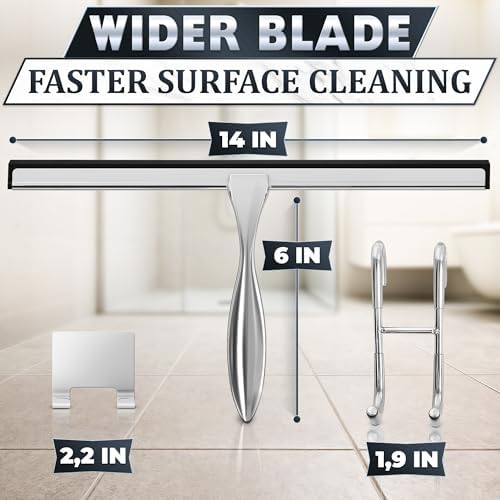 Stainless Steel Shower Squeegee, Glass, Silicone, 14 Inch (Silver) - Image 2