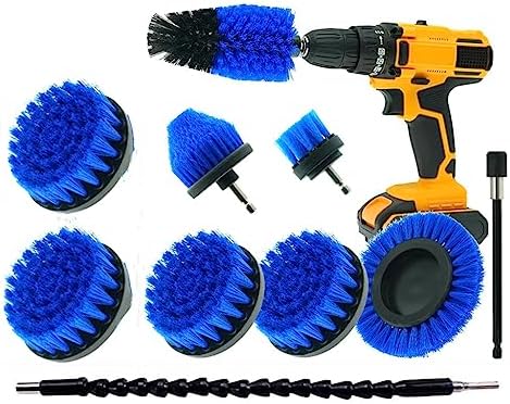 HUAWELL Drill Brush Power Scrubber Cleaning Brush with 2 Extended Attachment Set Kit for Bathroom and Kitchen Surface,Grout,Tub,Shower,Tile,Corners (Blue) by HUAWELL
