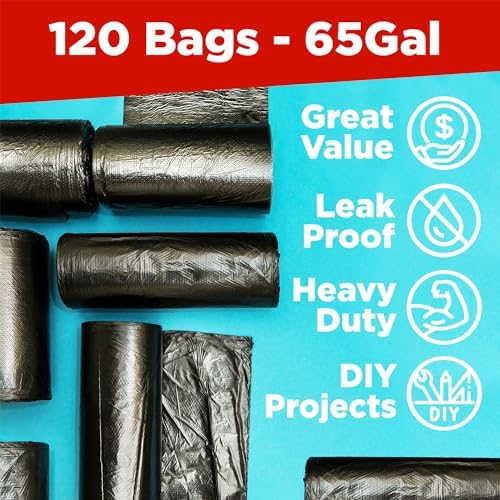 ToughBag 65 Gallon Contractor Trash Bags, 120 Count, Black - Image 2
