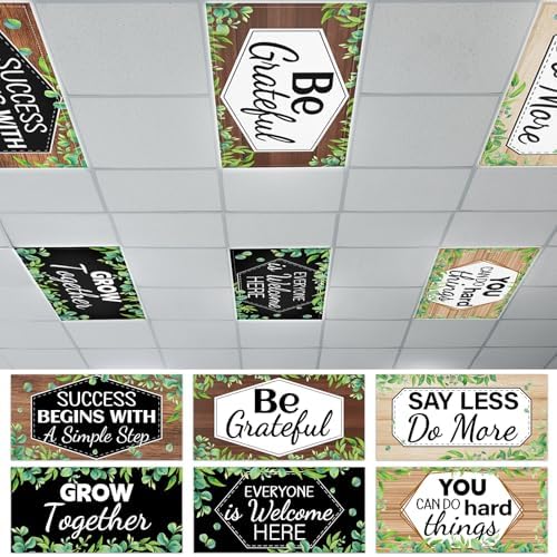 6 Pcs Fluorescent Light Covers with 60 Magnets Decorative for Classroom Ceiling Lights 4 x 2 Feet Magnetic Light Cover Filter Easy Install for Office Hospital Home Ceiling Supplies (Farmhouse) by Wiooffen